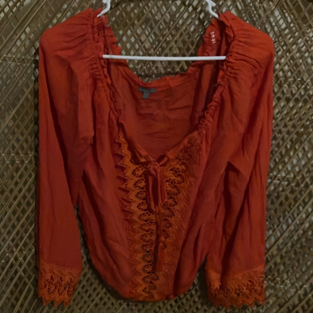Charlotte Russe Orange Lace Detail Flare Blouse